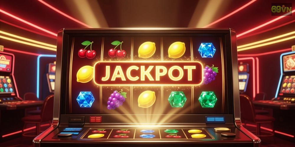 Hình minh họa khái niệm quay nổ hũ 69vn với biểu tượng jackpot hấp dẫn và giao diện hiện đại.